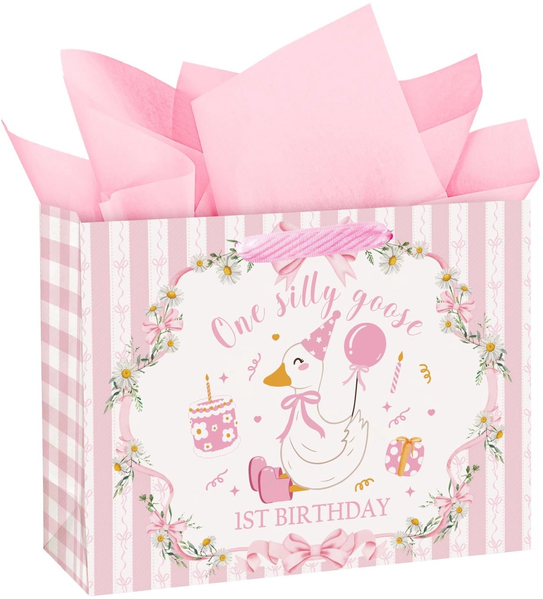 Solidchoice - Grote Cadeauzak voor 1e Verjaardag met Zijdepapier Roze