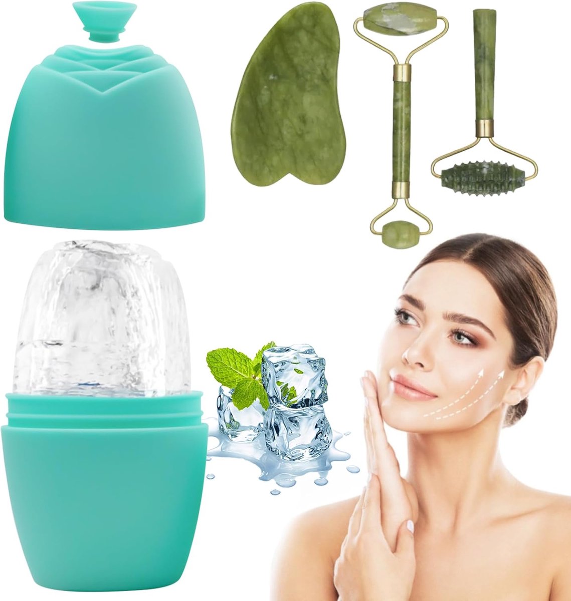 Gua Sha gezichtsmassageapparaat - jade steen - kalmeert en ontspant de huid - verbeter je doorbloeding - m-winkel