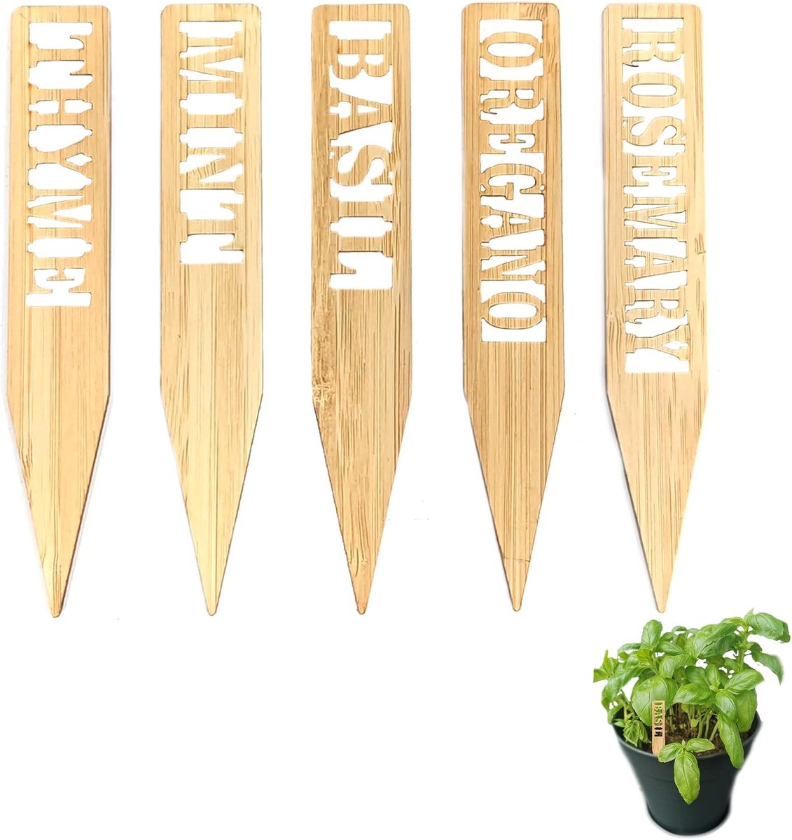 5 stuks potstekers van hout voor kruiden en plantenmarkering, tuindecoraties en balkonaccessoires