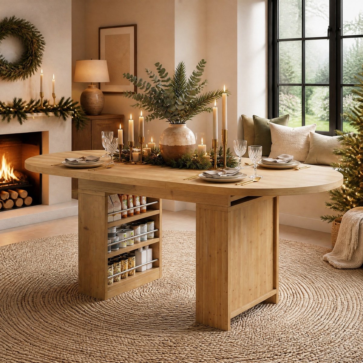 DESMIU Eettafel - Uitschuifbaar Met Opbergruimte En Dikke Tafelblad - Voor Woonkamer En Eetkamer - MDF - Eiken - 150 200 X 90 Cm