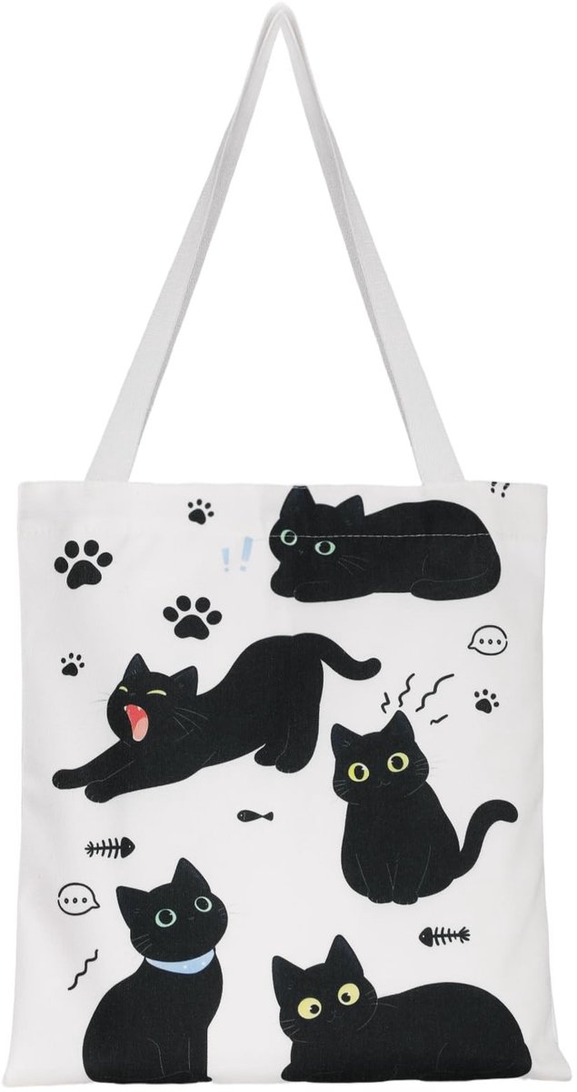 Solidchoice - Canvas Schoudertas met Leuke Kat en Magnetische Sluiting