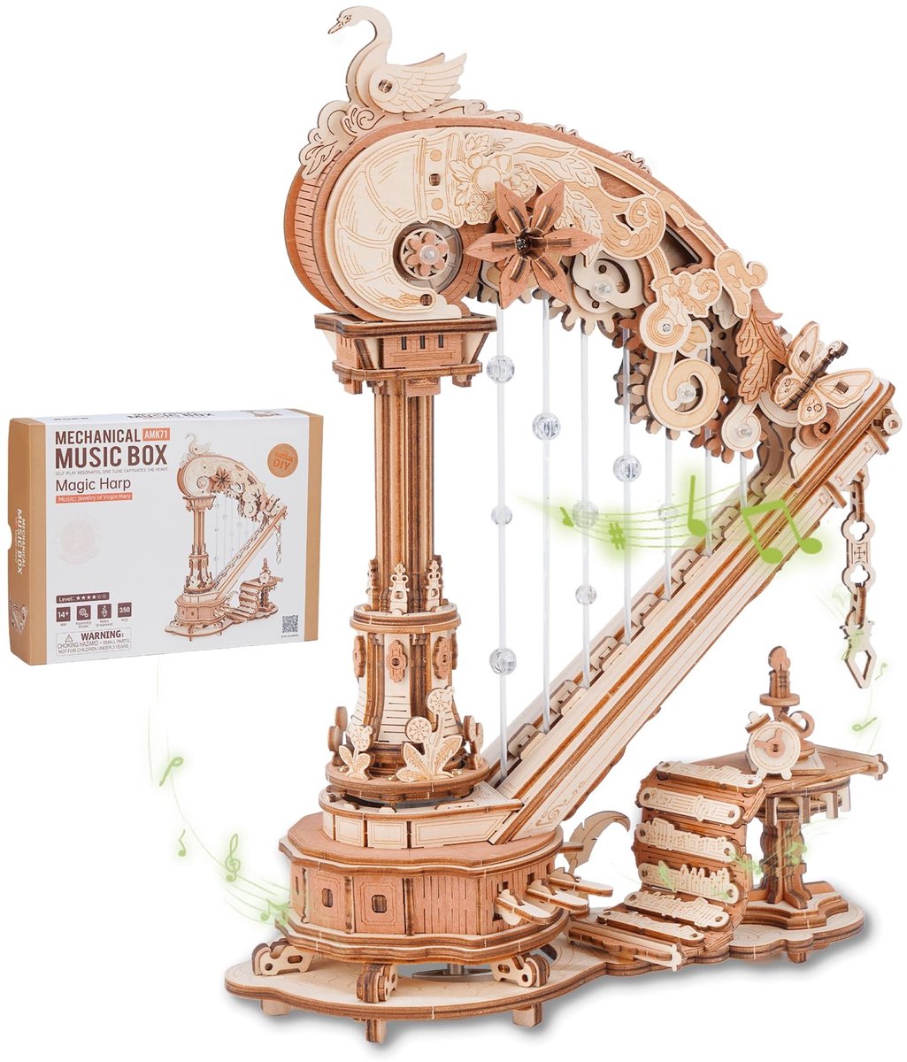 Solidchoice - 3D Houten Puzzle Harp Bouwset met Automatische Snaren