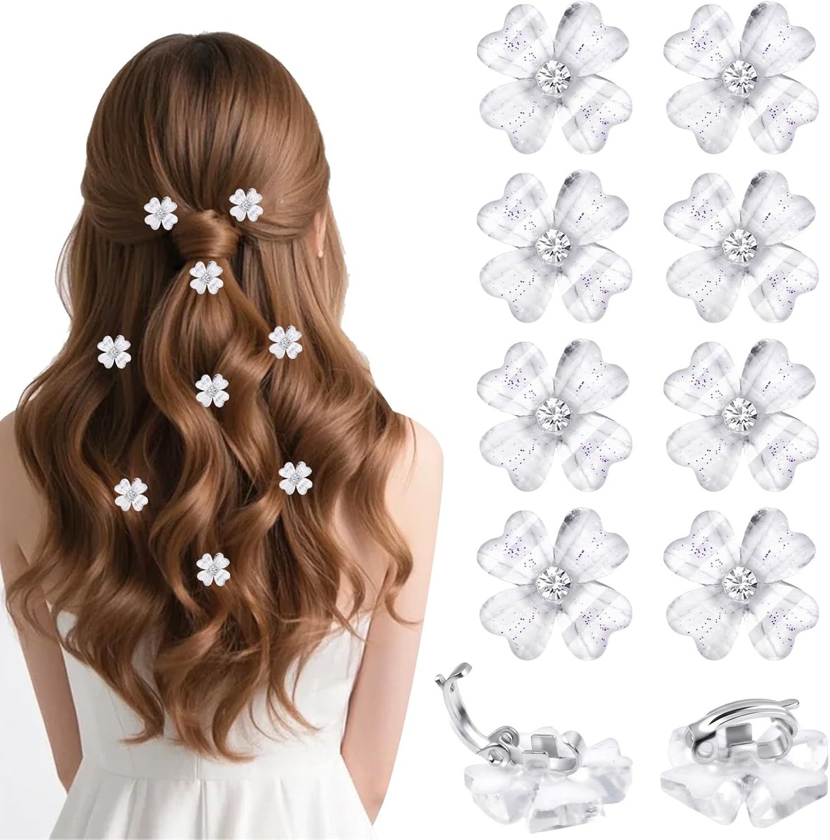 Mini-haarspelden 1,5 cm - klaverblad design - set van 10 - elegant voor bruiloften - ShopVlot