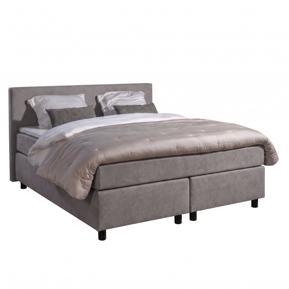 Mörgenn Boxspring Amsterdam - Pocketvering - Lichtgrijs Lederlook - 160x210 cm - Inclusief Dekbed en Kussens