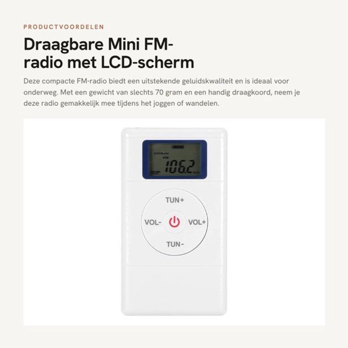 FM-Radio Draagbaar - Hoge Gevoeligheid - LCD-scherm - Oortelefoon - Draagkoord - Aangedreven door 2 AAA-batterijen - Portableradio
