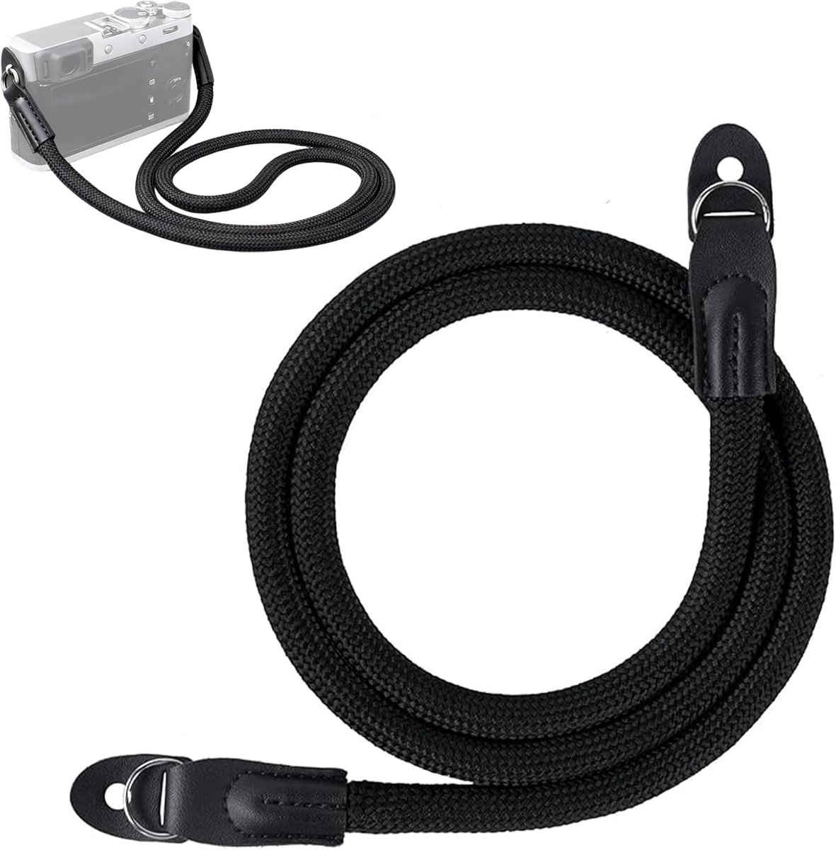 Camera riem 100 cm - nylon - zwart - comfortabele schoudersteun - ShopVlot
