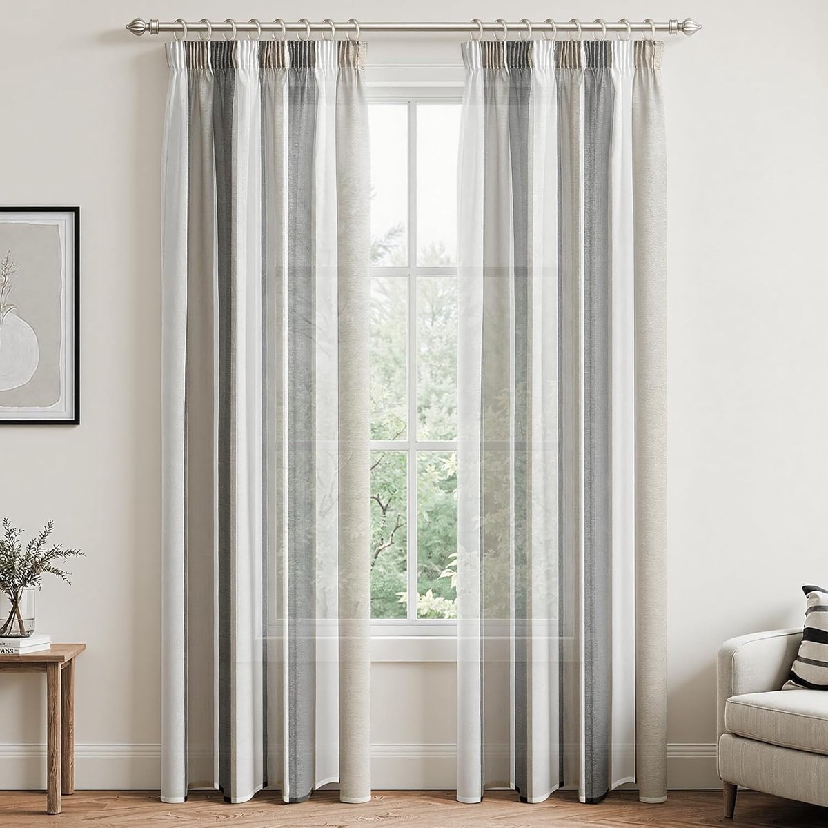 Netgordijnen set van 2 245 x 140 cm - semi-transparant donkergrijs/wit - asymmetrisch design - vergroot ruimtegevoel - ShopVlot