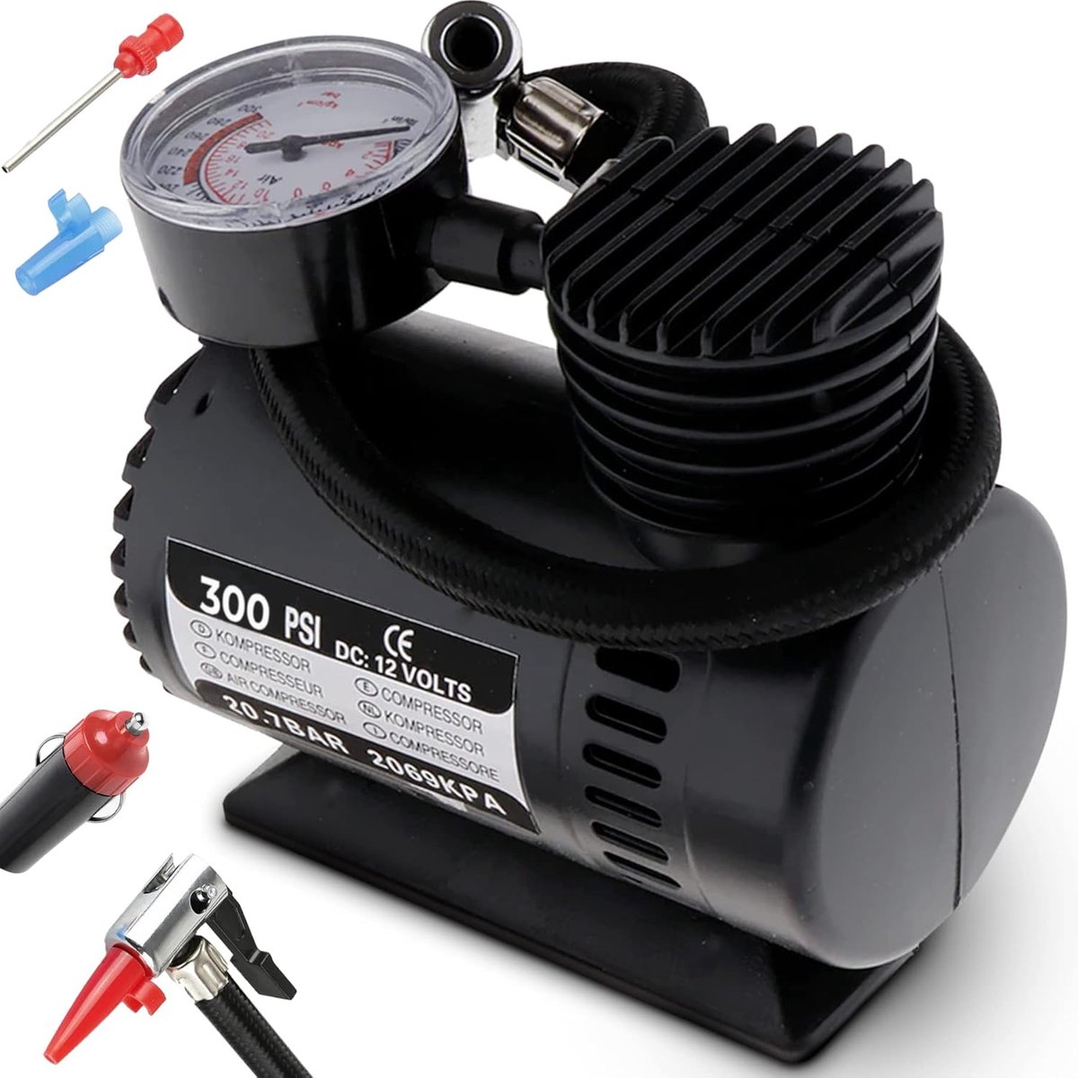 Luchtcompressor 12V - Mini compressor - 300 PSI - Ideaal voor fiets en auto - ShopVlot