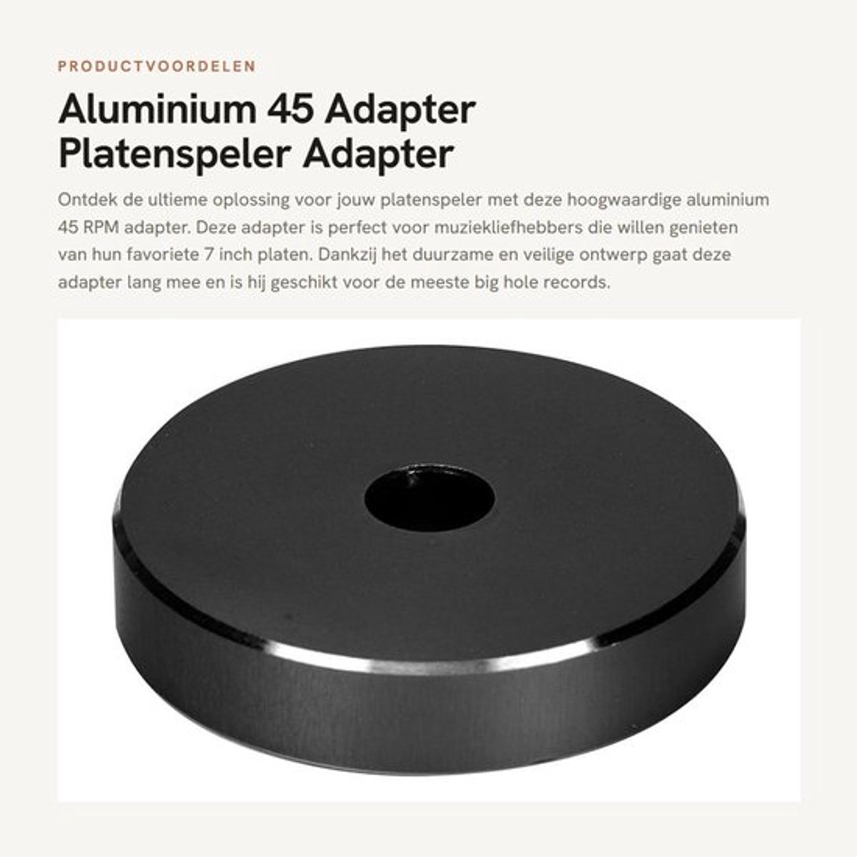 Aluminium 45 Adapter - Platenspeler Adapter - Duurzaam en Veilig - Zwart - 7 Inch Record Adapter - Geschikt voor Big Hole Records - K...
