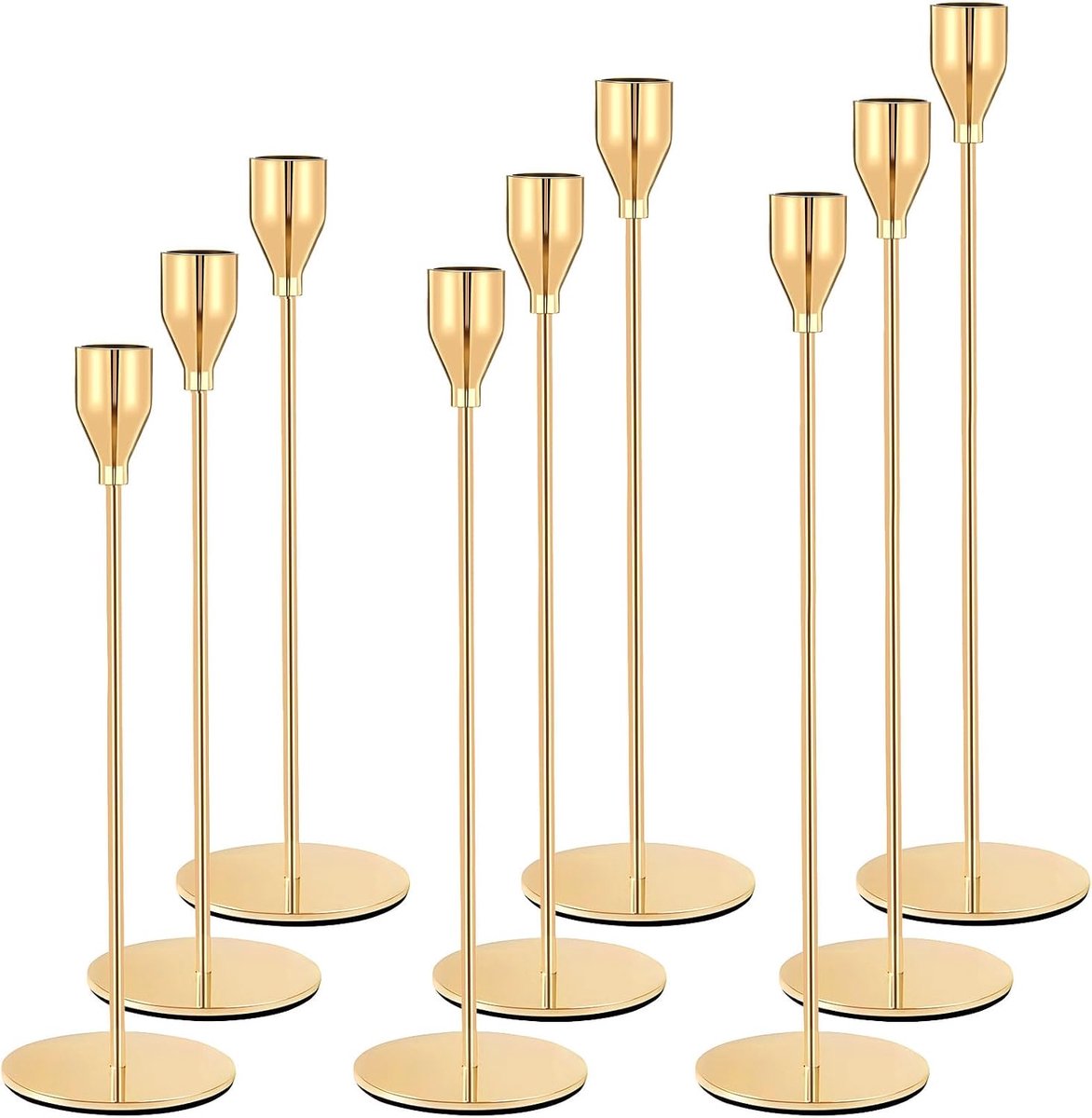 Kaarsenstandaard 9-delige set - Goudkleurig - Elegante kegelkaarsenhouders - Perfect voor bruiloften - ShopVlot