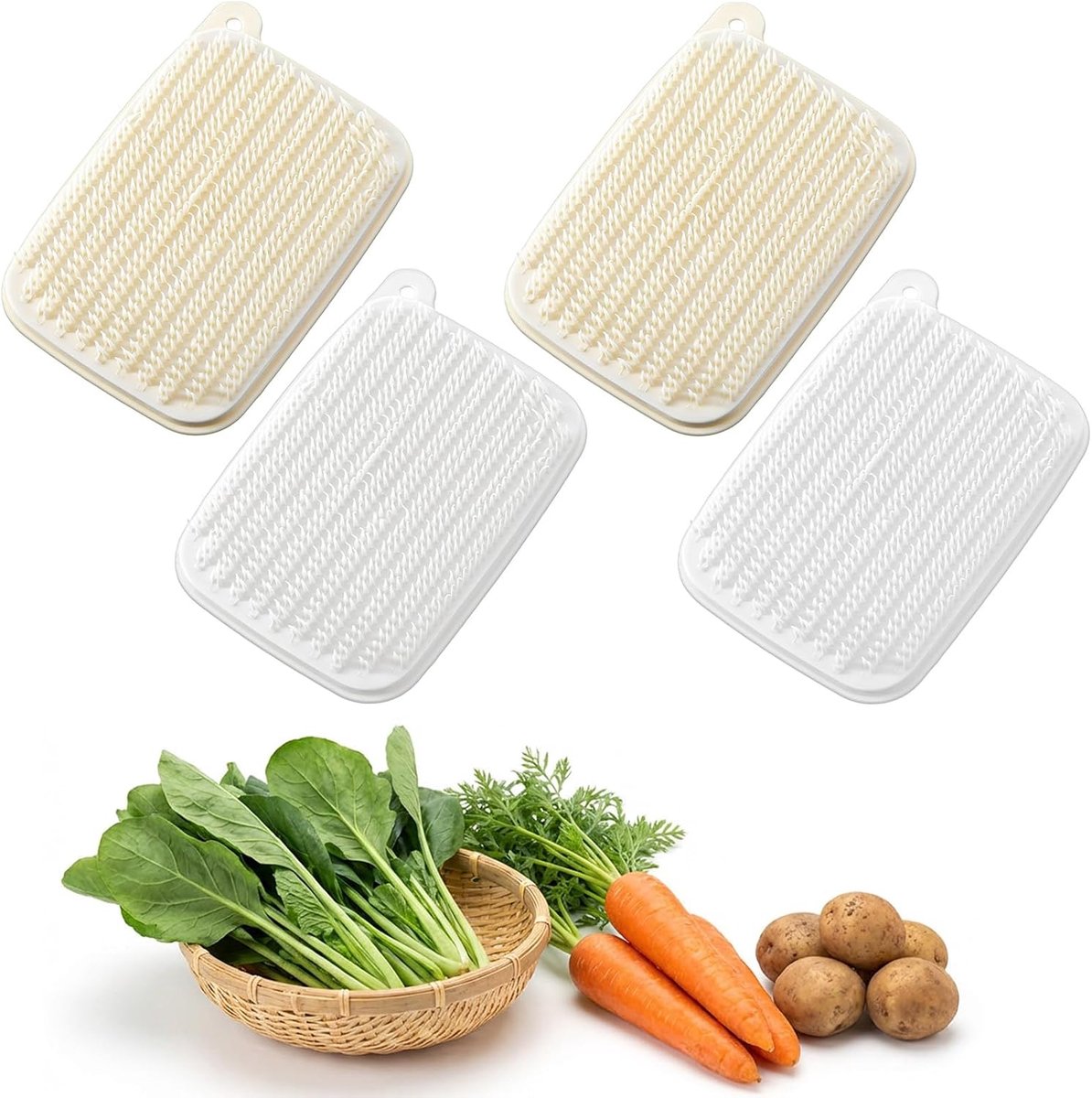 Groenteborstels set van 4 - PE-materiaal - aardappelborstel voor groenten en fruit - effectieve reiniging - ShopVlot