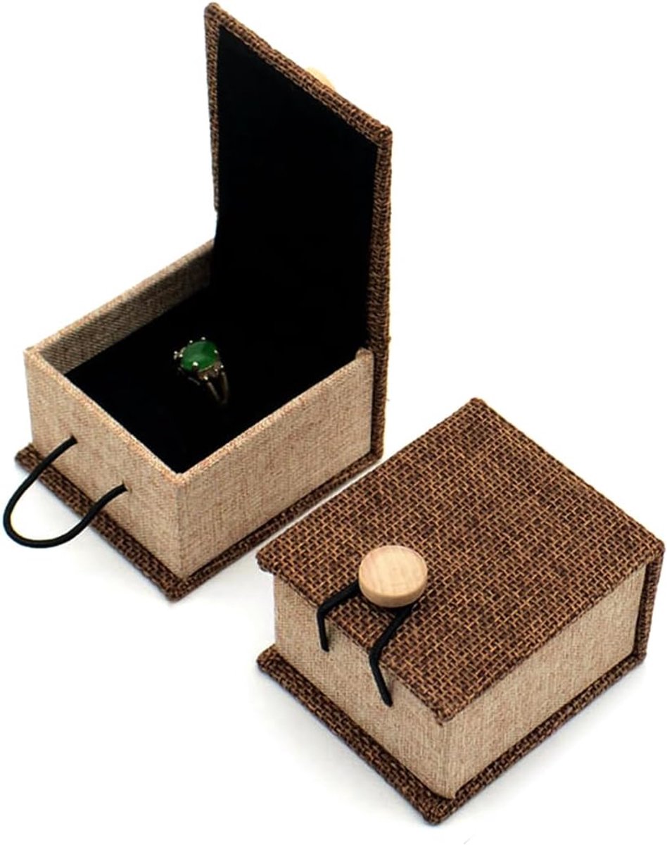 Ringdoos - Linnen en Houtlook - Schokbestendig - Ideaal voor Reis en Verloving - ShopVlot