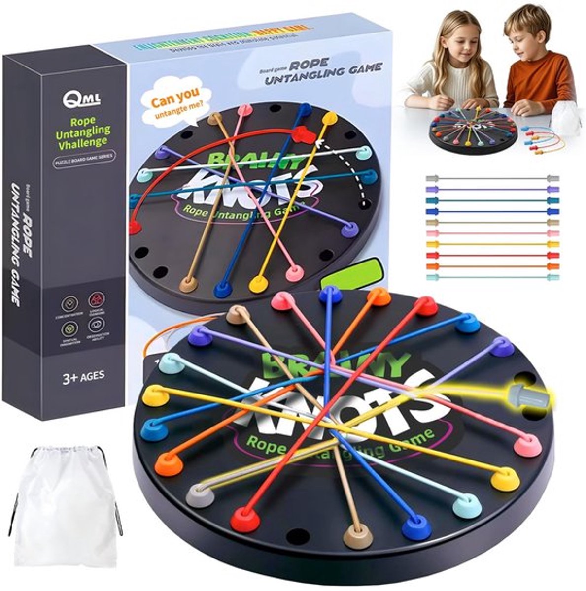 Bordspel - Brainy Knots Touwontwarren - Logica Puzzel - Behendigheidsspel - Gezinnen - Interactief Touwuitdagingsspel - Veilig Speelgoed - Puzzelspel