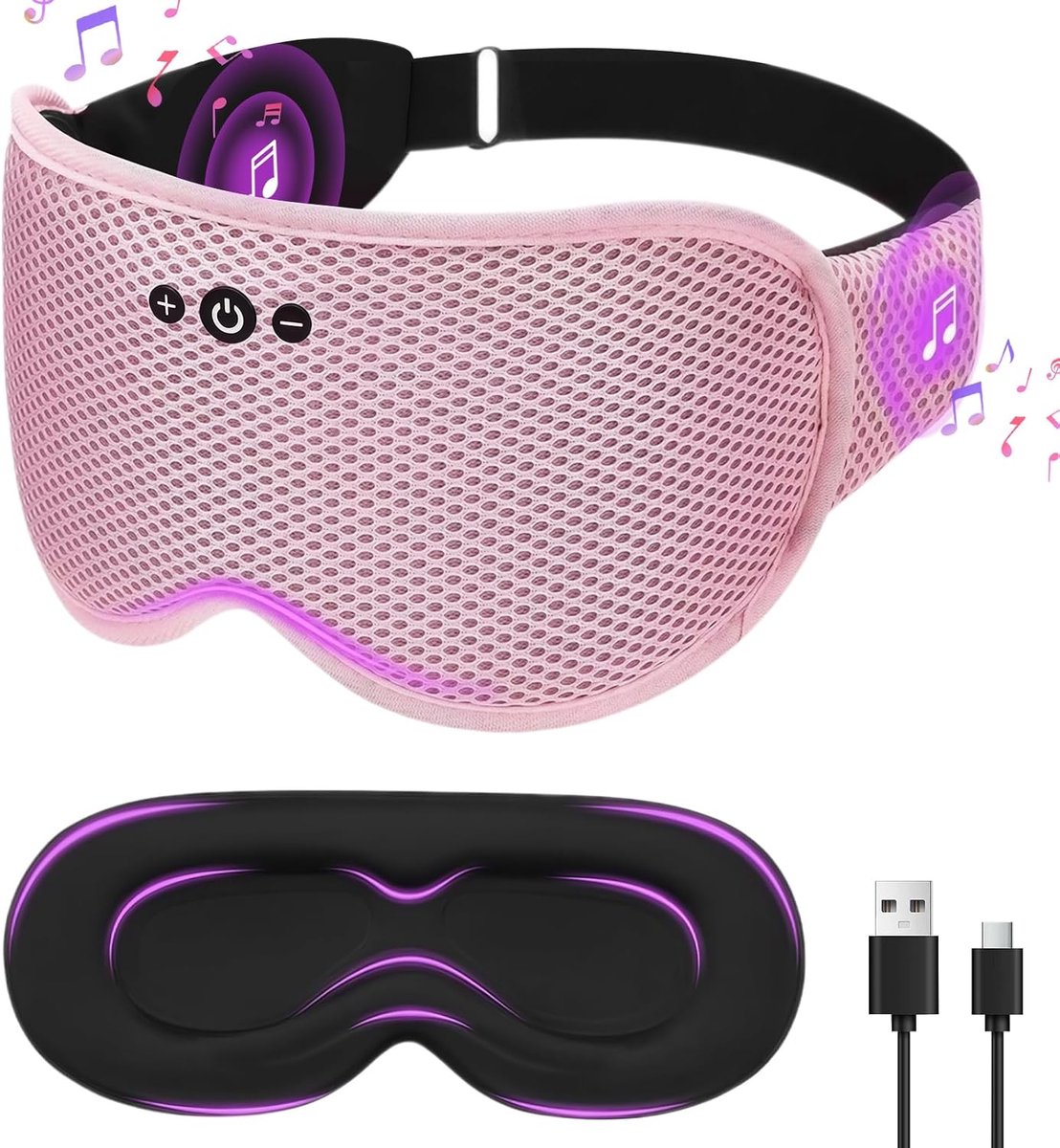 Bluetooth oogmasker 3D - grote oogkas - roze - ontspanning en comfort - ShopVlot