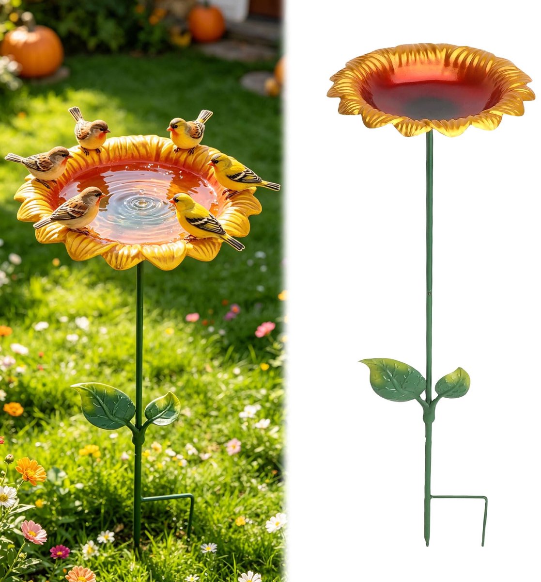 Vogelbad staand 20 cm - metalen vogelvoederdispenser - zonnebloem design - ideaal voor tuinen - ShopVlot