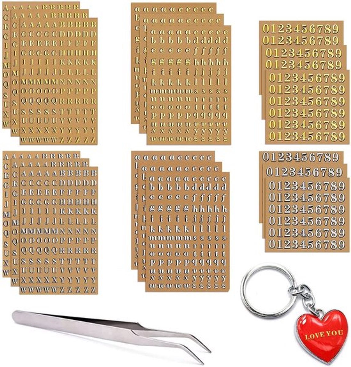 Letterstickers Gouden/Zilveren Metallic - 18 Vellen - Alfabet/Nummer Stickers - Kleine Stickers - Voor Hars - Creatieve Decoratie