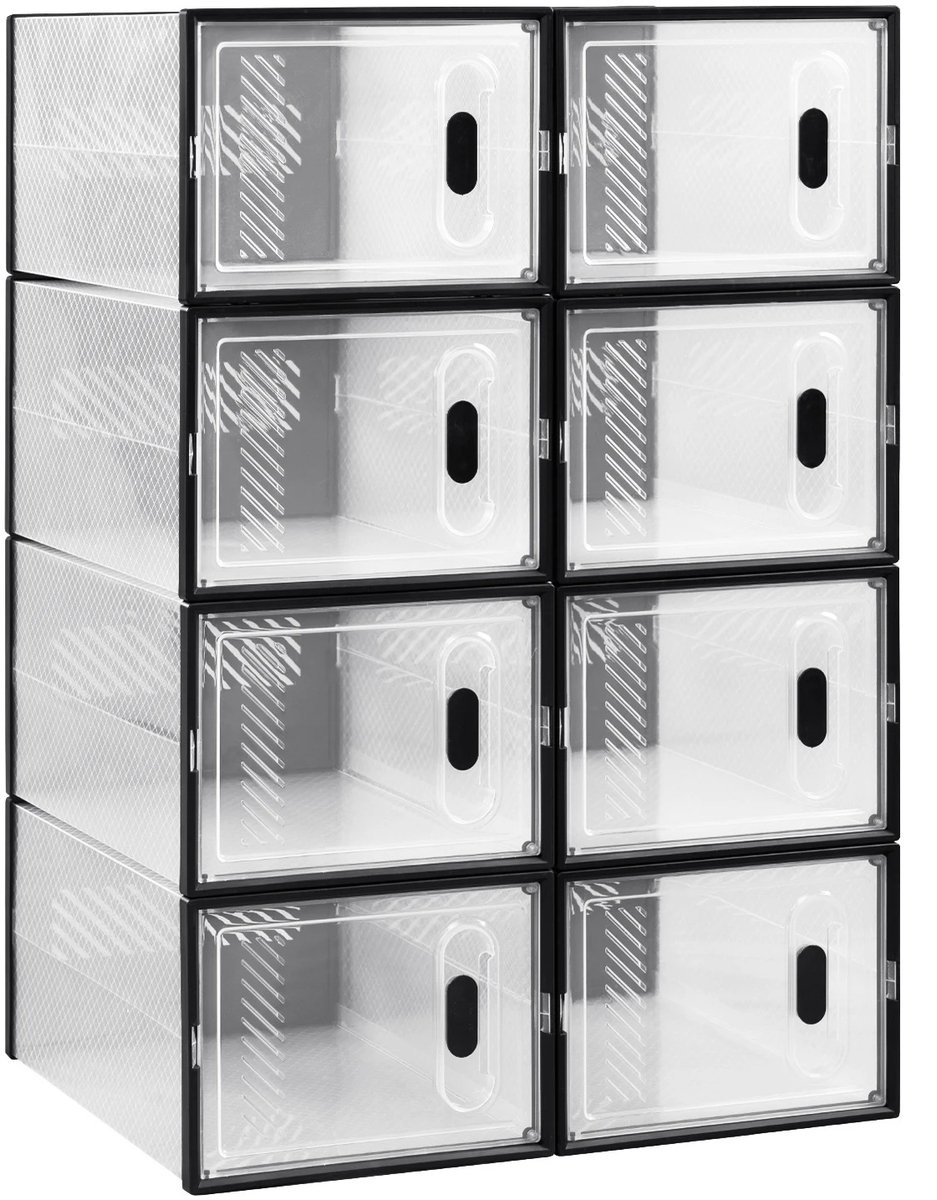 Bresht Schoenenkast - Schoenenrek - Set van 8 - Stapelbaar ontwerp - Transparant zwart - 20 kg draagvermogen - 35 x 25 x 19 cm