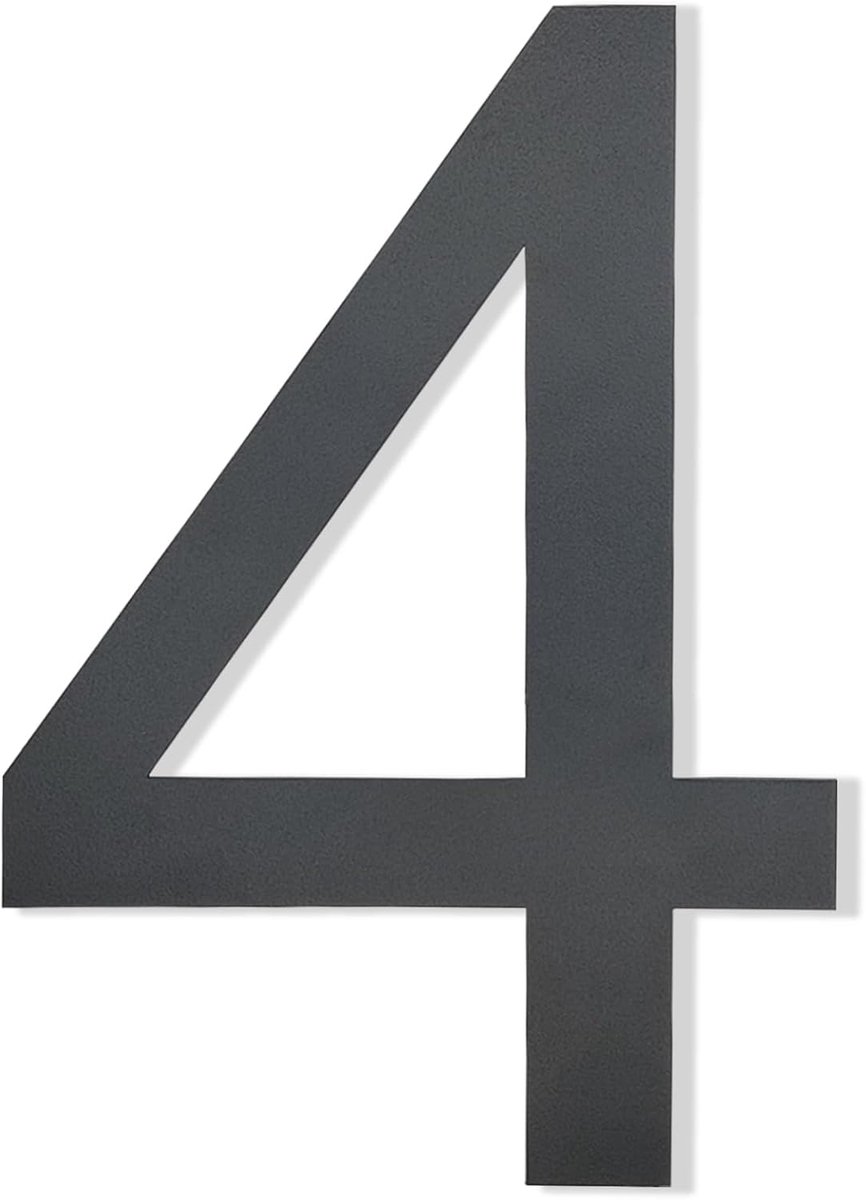 House number, anthracite RAL 7016 fine structure powder coated, stainless steel, 20 cm - Arial font - number 4 - ShopVlot