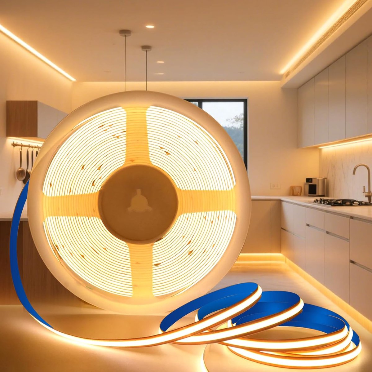 KSIBNW 5M COB LED Strip, 12V Self Adhesive Trip Warm White 3000K LED Light Strip 5mm Width CRI90+ 320LEDs/m Flexible - ShopVlot