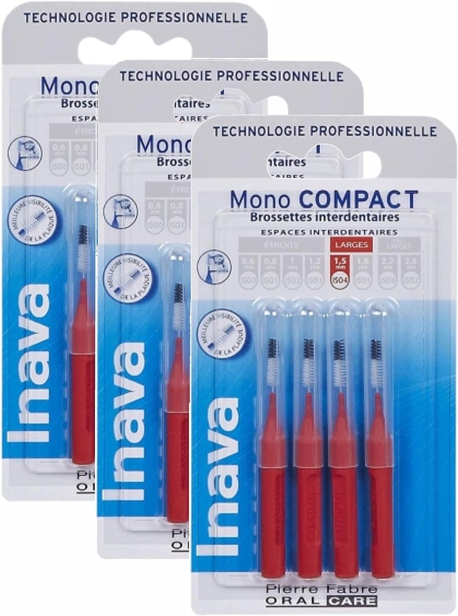 Inava MONO COMPACT brushes, red, 1.5 mm, ISO4, Bte/4, 3 attachments - ShopVlot