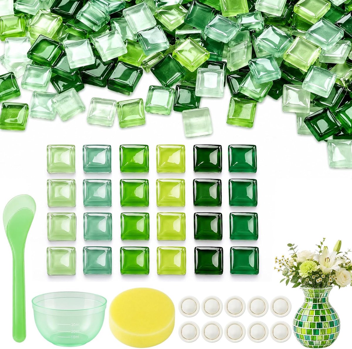‌Bohoray 1000G Kristal Mozaïekstenen om te Knutselen, Vierkante Glazen Mozaïektegels, Mini mozaïek Set met - ShopVlot