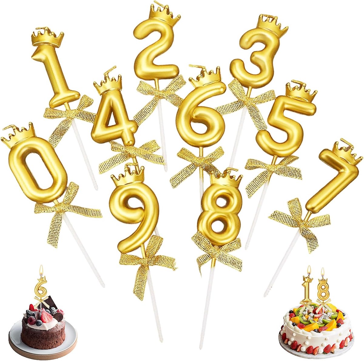Birthday Candles, 10 Pieces Birthday Candles Numbers 0-9 Birthday Candles Numbers Topper Decoration Cake Bow Candles - ShopVlot
