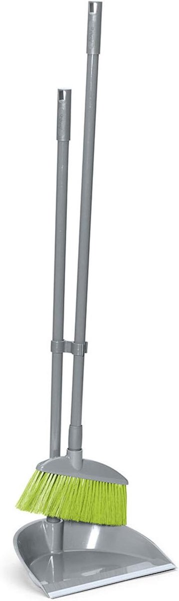 Stoffer en blik set - Veegset lange steel - Stofvrij schoonmaken - Buigvrij vegen - Lange steel - Zilver groen