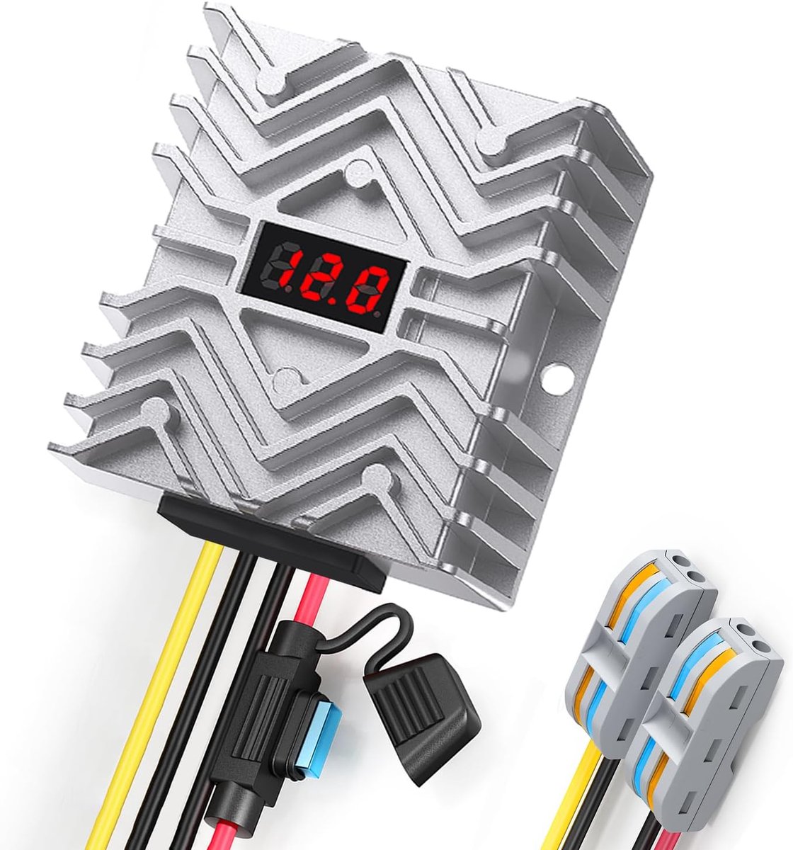 DC 24 V naar 12 V 30 A 360 W spanningsomvormer met led-display, MCU-veiligheidschip, met aansluitplaat en zekering - ShopVlot