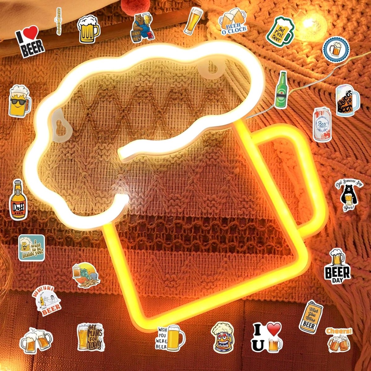 LED Light Sign, Beer Wall Decoration, Neon Light, Warm and White Light, Ideal for Bar, Cafe, Kitchen, Living Room - ShopVlot