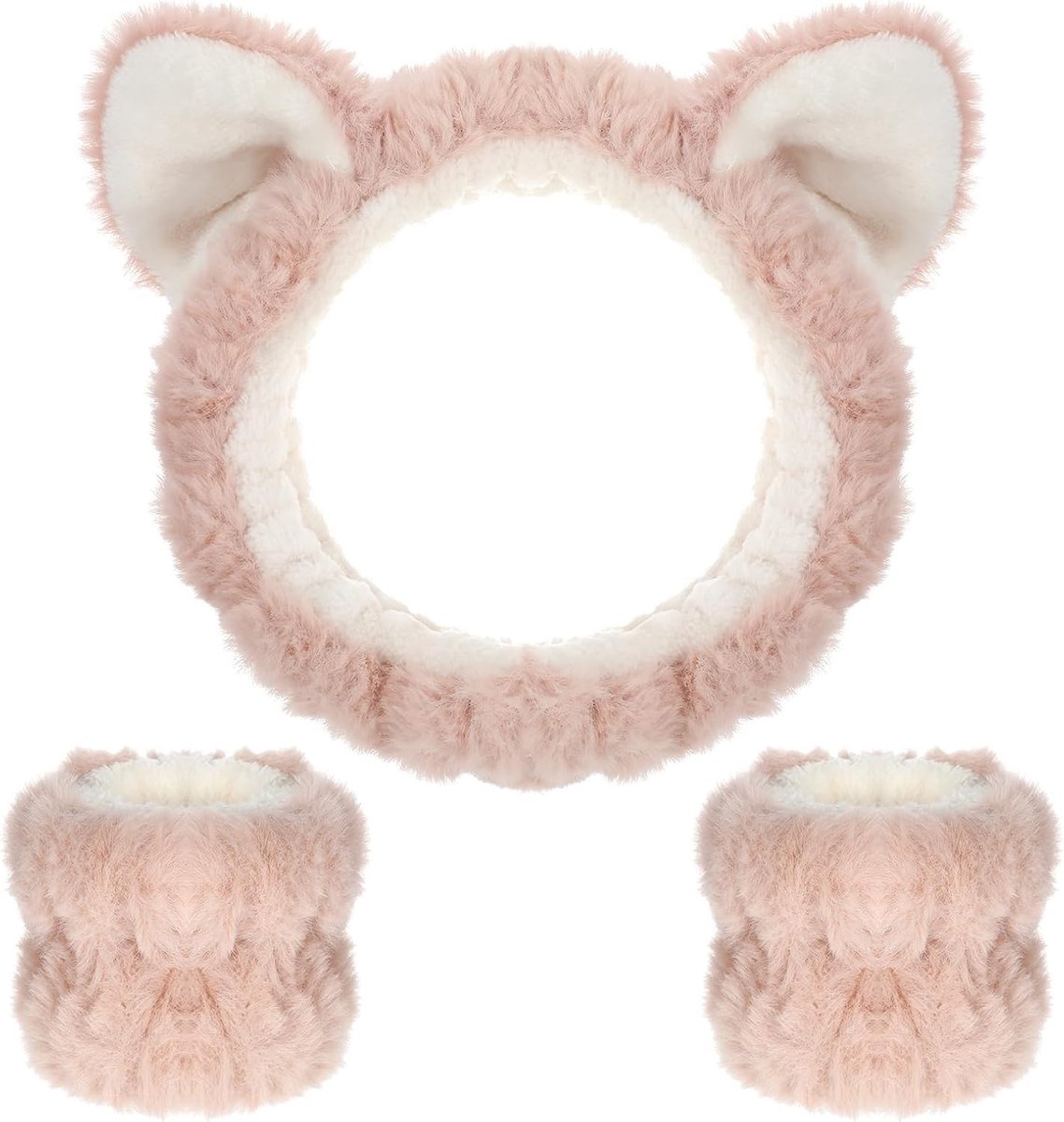 Set van 3 Pluche Haarbanden met Kattenoren voor Make-up, Gezichtsreiniging en Schoonheidsverzorging voor Dames