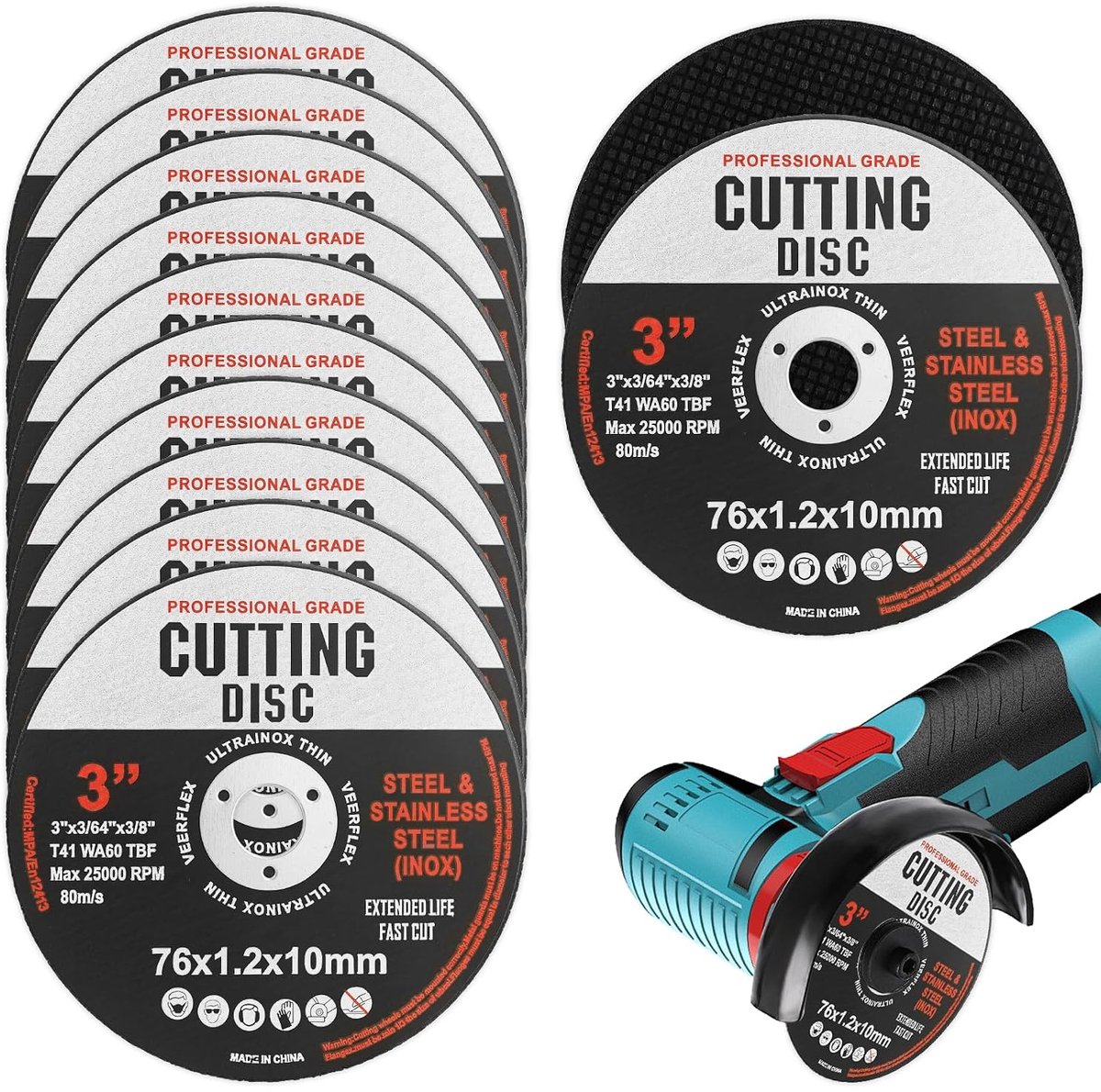 Snijdisc 76 mm - Set van 12 - Zwart schuurdiscs - Precisie snijden voor hout en metaal - ShopVlot