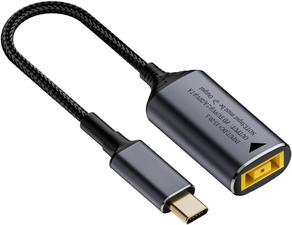DC Power naar USB C Converter - 140W Snellader - Gevlochten Nylon Kabel - Ideaal voor Thinkpad X1 - ShopVlot