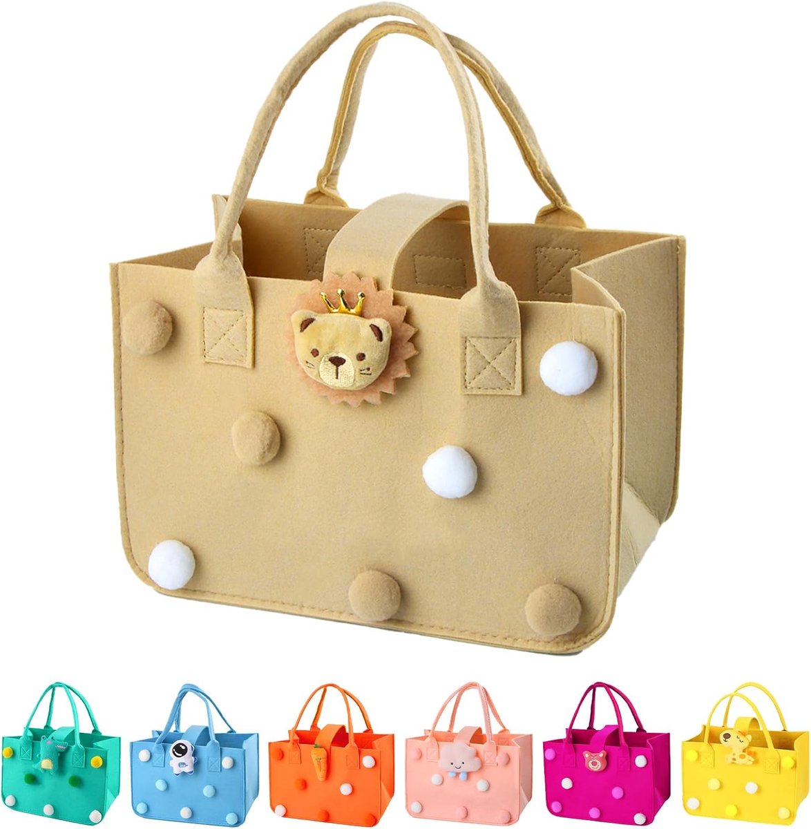 Felt shopping bag 30 x 20 x 18 cm - khaki - stevig en duurzaam - ideaal voor snacks en lunch - ShopVlot