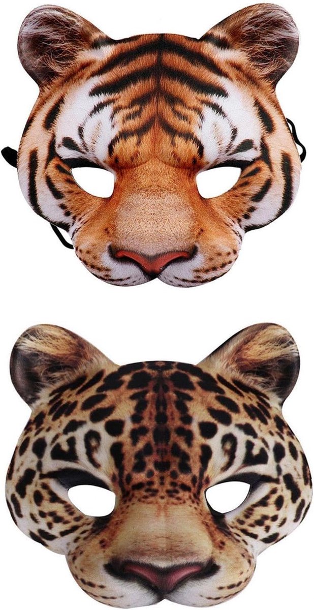 Dierenmasker leopard en tijger - EVA materiaal - lichtgewicht en duurzaam - voor verkleedpartijen - ShopVlot