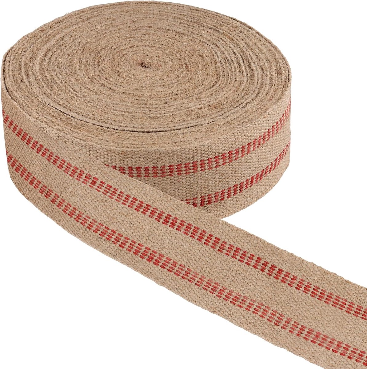 Jute riem 9 cm x 30 m - Jute met rode strepen - Duurzaam materiaal - Perfect voor knutselen - ShopVlot