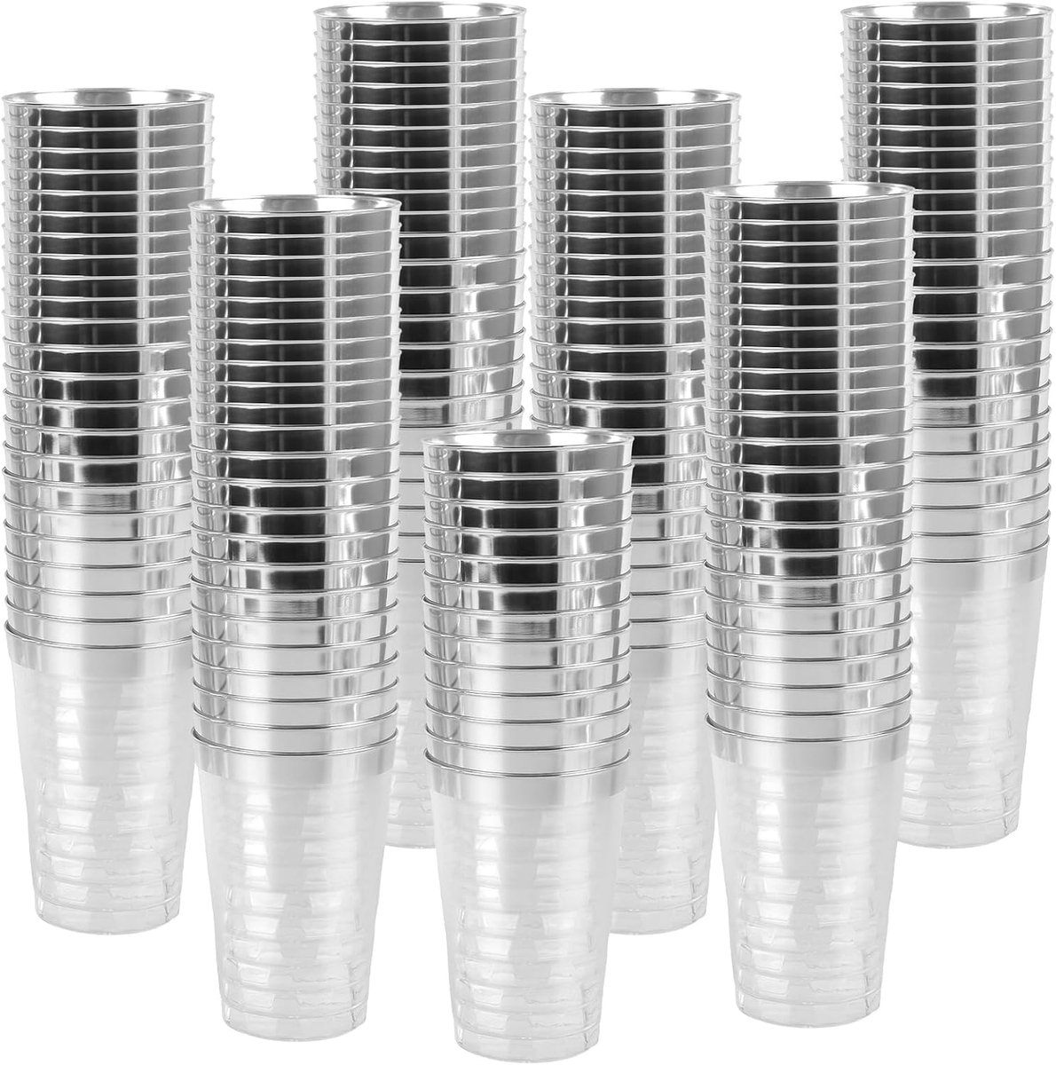 Plastic bekers 100 stuks - met zilveren rand - herbruikbaar - ideaal voor feestjes - ShopVlot