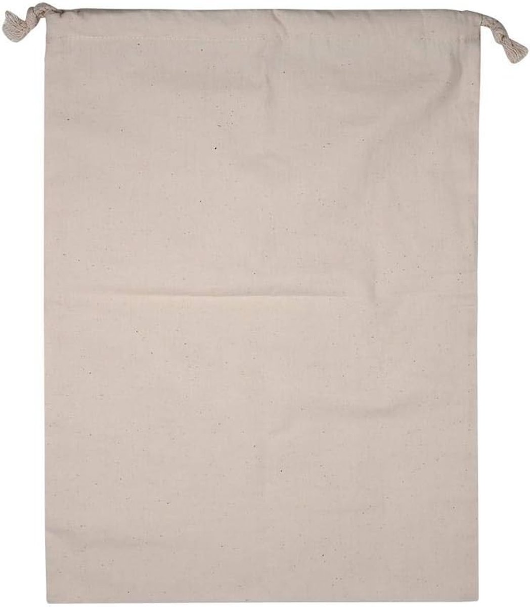 Grote katoenen opbergzak met trekkoord en sluiting voor vuile was, ideaal voor thuisgebruik en festivals, 30 x 40 cm, beige