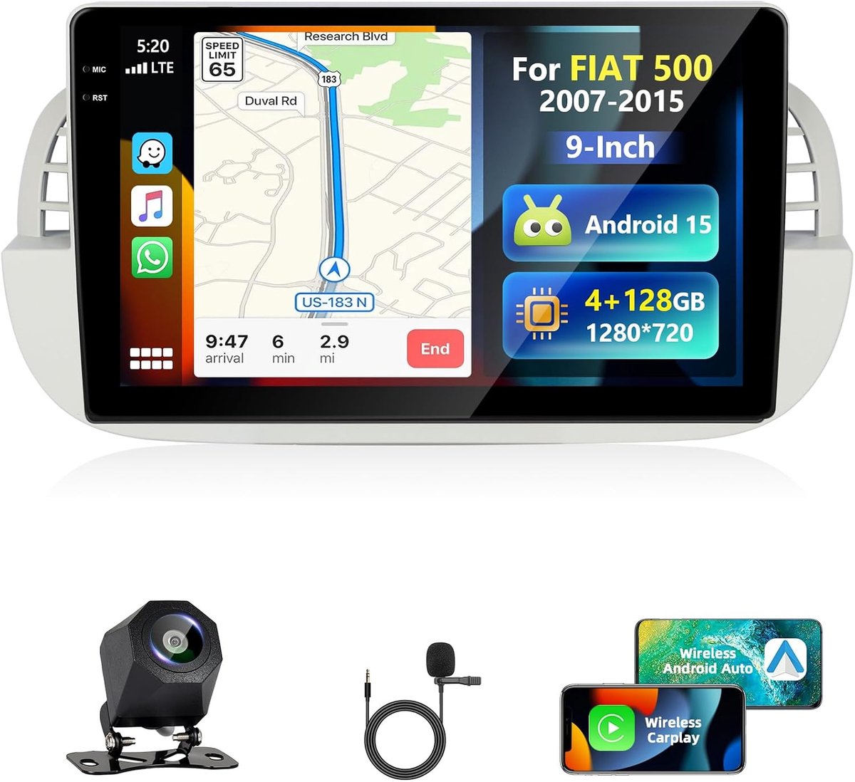 Auto radio 9 inch - 4GB RAM - 128GB ROM - met draadloos Carplay en Android Auto - verbeterde entertainmentervaring - ShopVlot