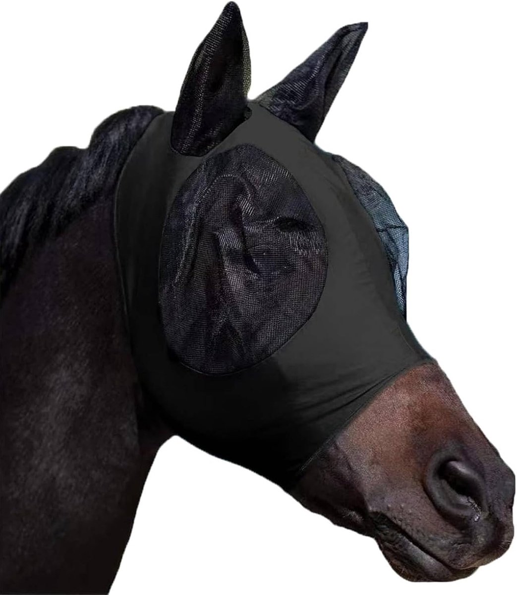 Paardenmesh-vliegenmasker, ademend, elastisch paardengezichtsmasker met oorbescherming, zachte - ShopVlot