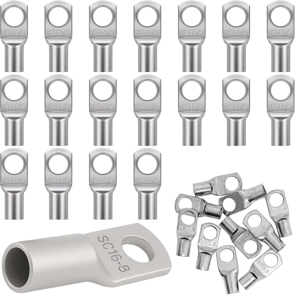 Tubular Cable Lugs SC16-8, 18pcs Cable Lugs Set 16 mm², M8 Ring Lugs for Car Battery Cables - ShopVlot