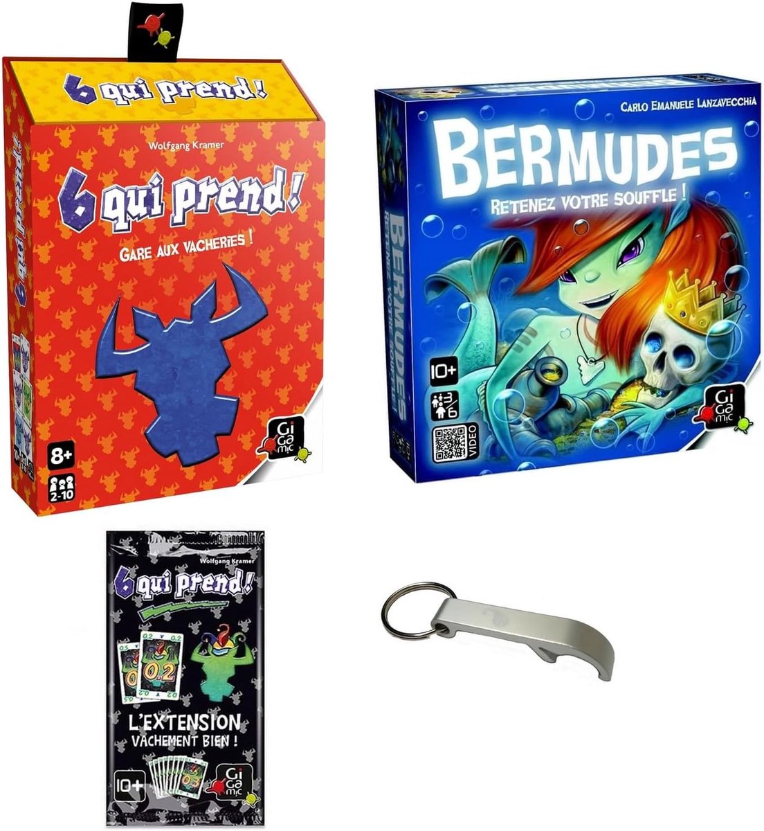 Set with 2 Gigamic games: 6 Who supports + expansion Vachement Gut + Bermudes + 1 Joo Blumie. - ShopVlot