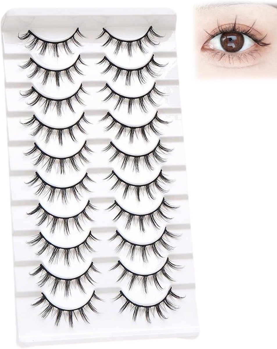 10 paar 3D Clear Band valse wimpers, natuurlijke look, kattenoog, kunstwimpers, wollig zacht, herbruikbaar, korte - ShopVlot