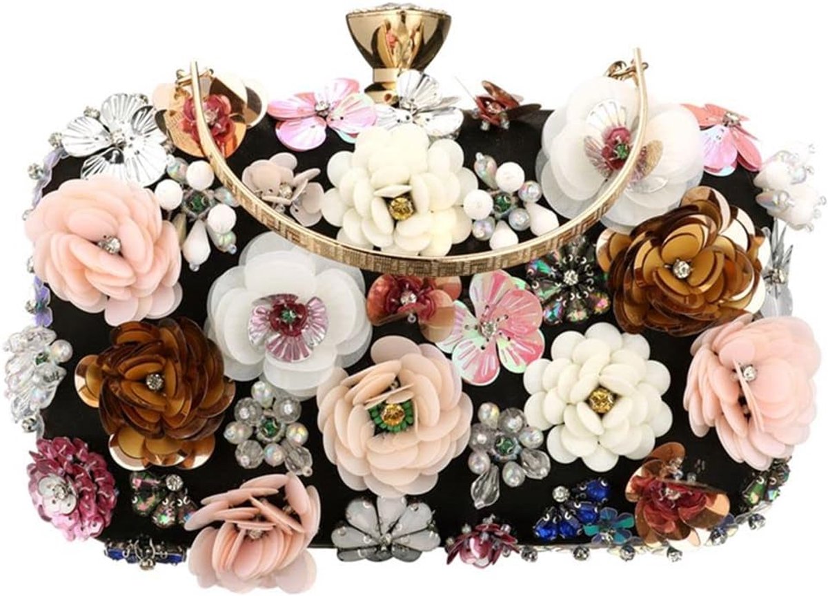 1 Piece Ladies Bride Clutch Handbag Flowers Clutch Evening Bag Vintage Flowers Handmade Clutch Purse Handle Bag - ShopVlot
