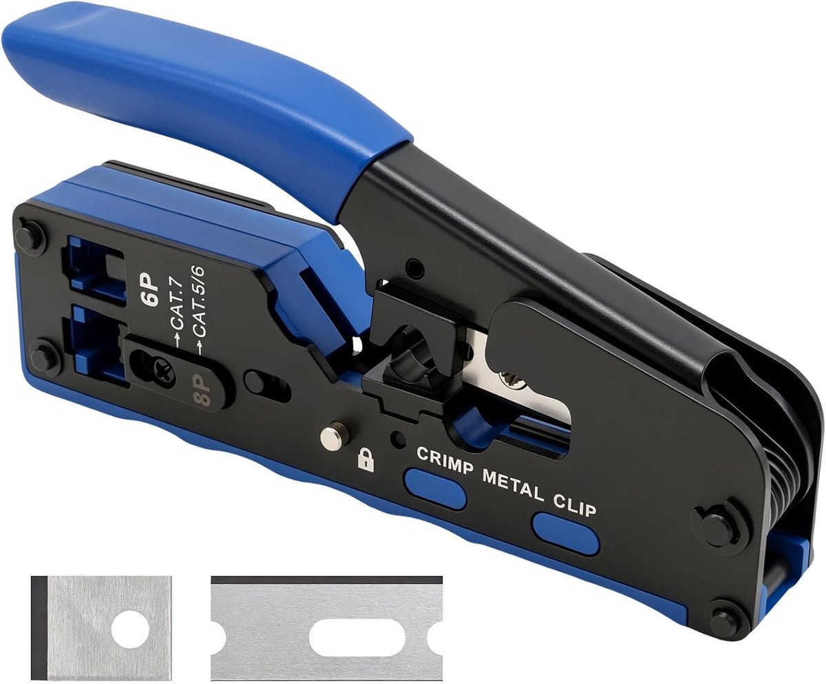 RJ45 Crimping Pliers Pass Through for Cat5, Cat6, Cat7, Crimping Pliers RJ45, 3-in-1 Network Pliers for RJ45, RJ12 - ShopVlot