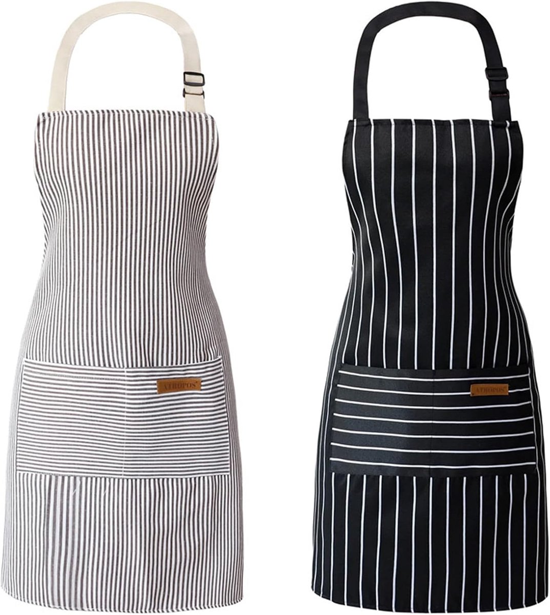 Kitchen Apron Cotton Linen Pack of 2 Waterproof Adjustable Apron with 2 Pockets for Men Women Cooking Baking Painting - ShopVlot