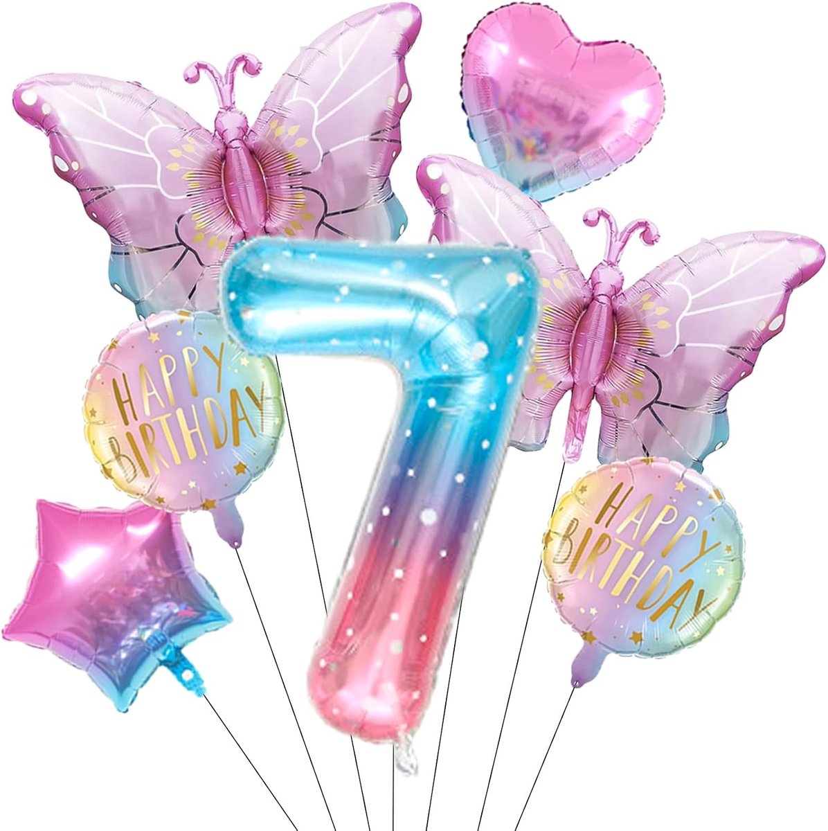 Birthday Butterfly 7 Years, Birthday Butterfly 7 Years, Butterfly Balloons, Balloon Birthday 7 Years, Decoration - ShopVlot
