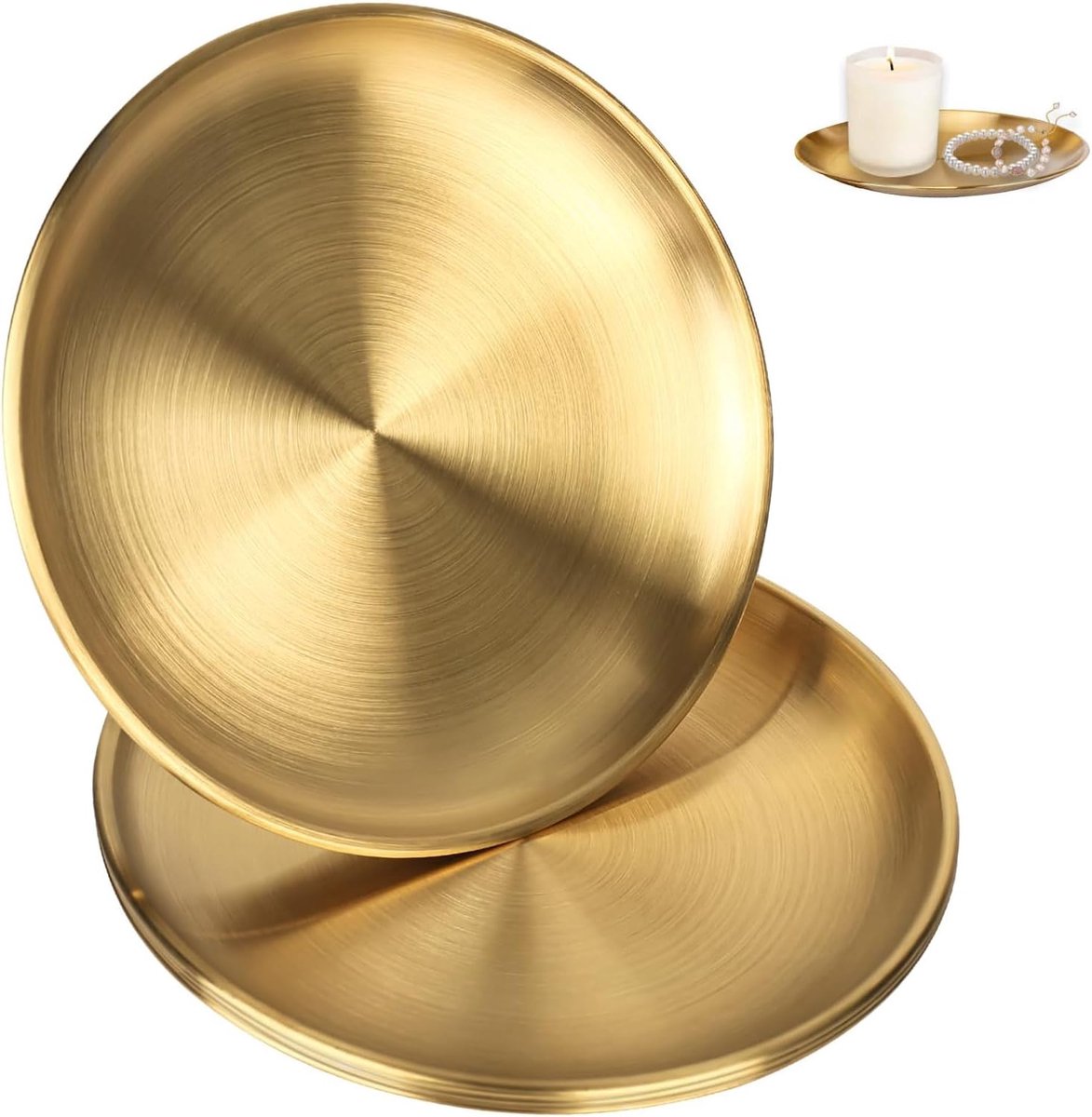 2 Pcs 9 Inch Round Tray, Decorative Steel Plates, Gold Plates, Small Tray, for Home, Kitchen, Camping, Dining Room - ShopVlot