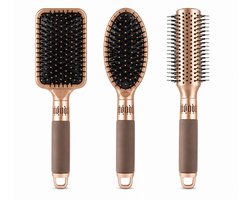 BOTC Anti-klit Haarborstel - Set van 3 stuks - Hairbrush Kappers Borstel - Professionele haar borstel - Goud/Zwart