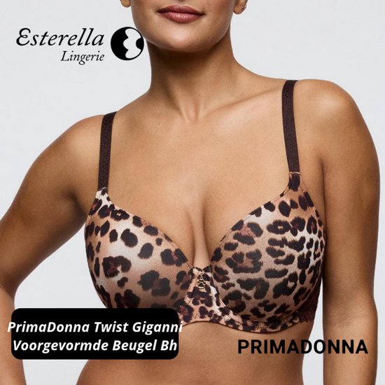 Voorgevormde beugel bh met luipaardprint in bruin en zwart. PrimaDonna.