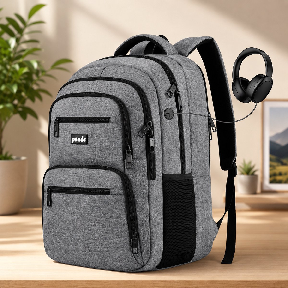 Laptoprugzak voor mannen en jongeren, schoolrugzak, grote schooltas voor middelbare scholieren, studenten, werk, waterdicht